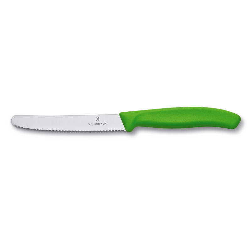 Кухонный нож Victorinox Swiss Classic Tomato and Table Knife 6.7836.L114, 11 см., серрейтор, зеленый