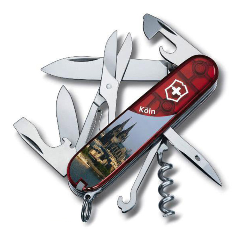 Нож Victorinox Climber 1.3703.TE10 полупрозрачный красный с  изображением Кельна.