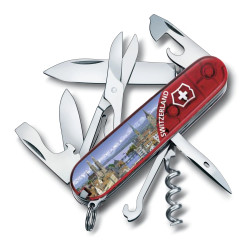 Нож Victorinox Climber 1.3703.TE5 полупрозрачный красный с изображением Цюриха